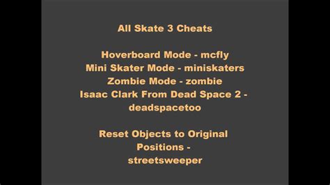 skate 3 unlock codes